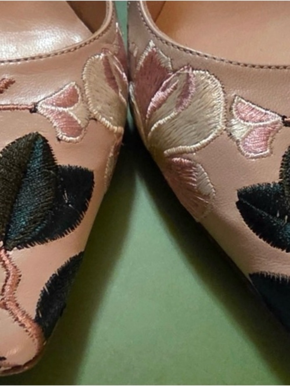 Women's Pink Floral Embroidered Kitten Heel Pumps - Picture 6 of 6